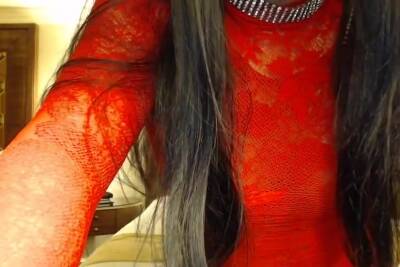Red Fishnet Dress 2 - shemalez.com