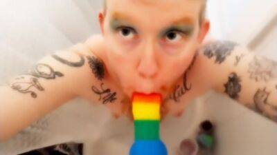 BlowJob - Rainbow Blowjob Horny Trans Queer Man Sucking Rainbow Dick Pov Dildo Very Spitty - hotmovs.com