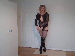 Tight black lace body stocking - ashemaletube.com