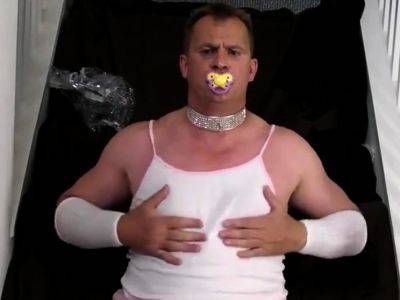Diapered sissy in choker and chastity wetting diapers - drtuber.com