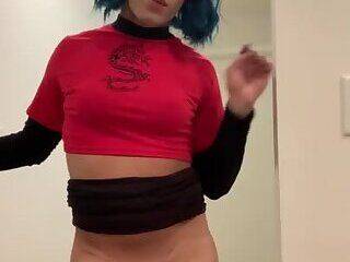 Ts Princess Sissy Sara - Blue haired cutie with tight body - ashemaletube.com