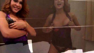 Redhead ladyboy in purple corset playing with her small dick - drtvid.com